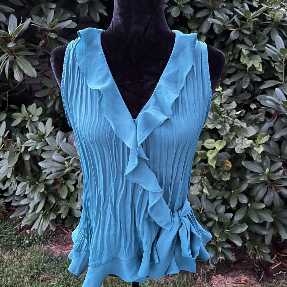Sunny Leigh Teal Ruffle Wrap-around Blouse